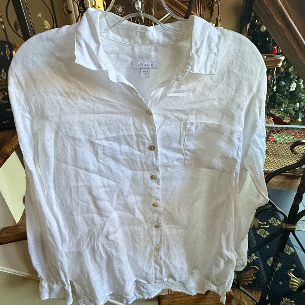Jjill Love Linen White Button Front Tunic. Long Sleeves. EUC XS 100% Linen - Picture 4 of 9